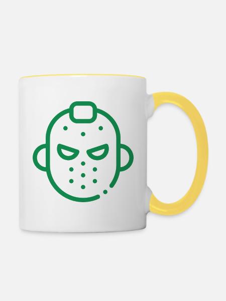 Maskikon Eishockey - Tasse zweifarbig - Weiß/Gelb