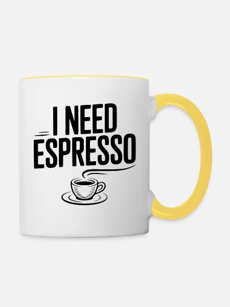 Ich brauche Espresso - Tasse zweifarbig - Weiß/Gelb