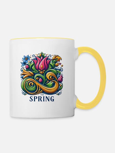 Frühling Logo - Tasse zweifarbig - Weiß/Gelb