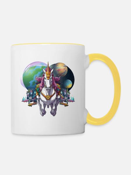 Galaktischer Mech-Pferdeheld - Tasse zweifarbig - Weiß/Gelb