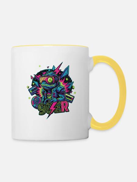 Neopunk Frosch - Tasse zweifarbig - Weiß/Gelb