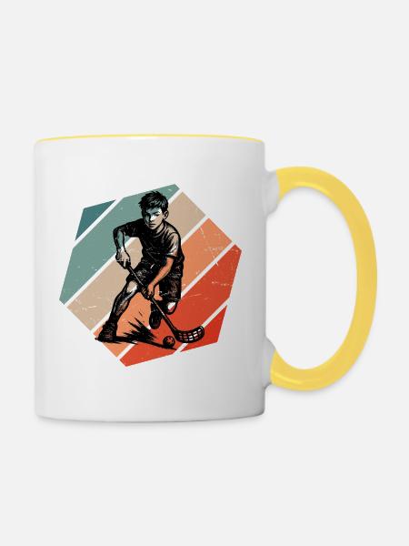 Modernes Floorball Artwork - Tasse zweifarbig - Weiß/Gelb