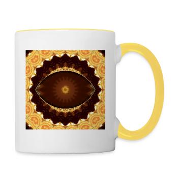 Mandala en or kaléidoscopique - Mug contrasté - blanc/jaune - Droite
