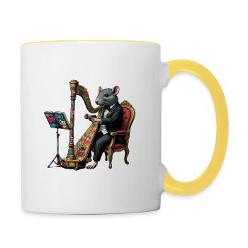 Rat in suit playing harp graffiti - Contrasting Mug - white/yellow - Right