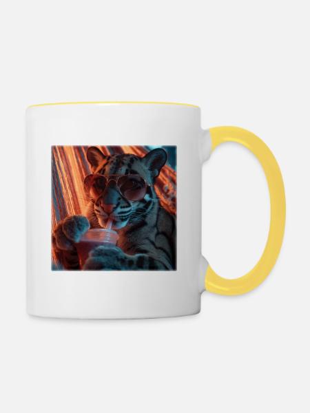 Chilliger Nebelparder Neon Hängematte Design - Tasse zweifarbig - Weiß/Gelb