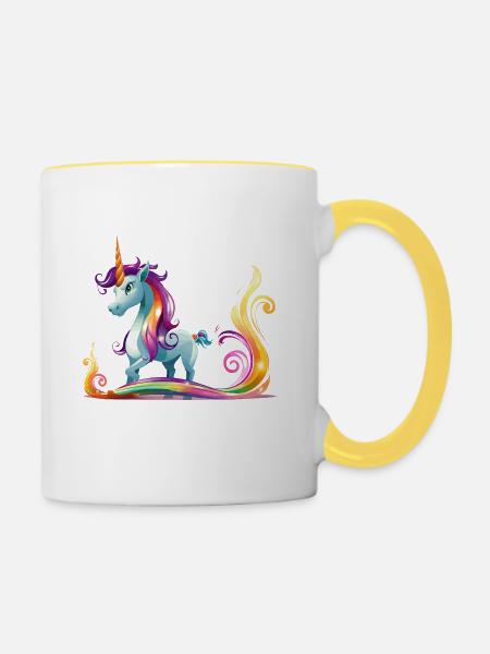 Regenbogen-Einhorn Farbströme - Tasse zweifarbig - Weiß/Gelb