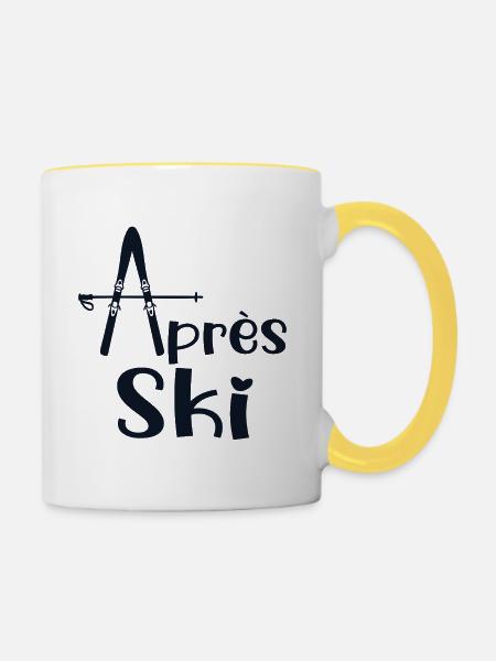 Liebe Après-Ski - Tasse zweifarbig - Weiß/Gelb