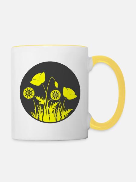 Gelbe Blumen im Kreis - Tasse zweifarbig - Weiß/Gelb