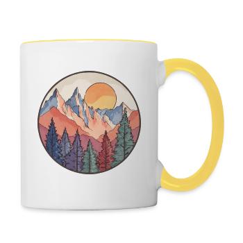 Montagne au coucher de soleil – Motif nature - Mug contrasté - blanc/jaune - Droite