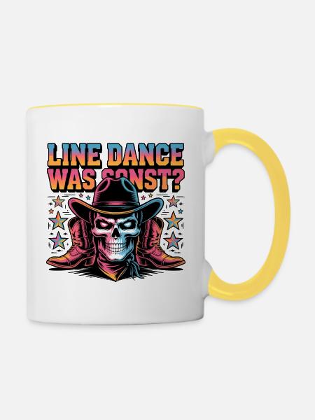 Line Dance Skull Cowboy - Tasse zweifarbig - Weiß/Gelb