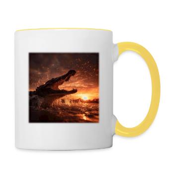 Wildes Krokodil Action Sonnenuntergang Fluss - Tasse zweifarbig - Weiß/Gelb - Rechts