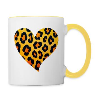 Leopard Herz Muster - Tasse zweifarbig - Weiß/Gelb - Rechts