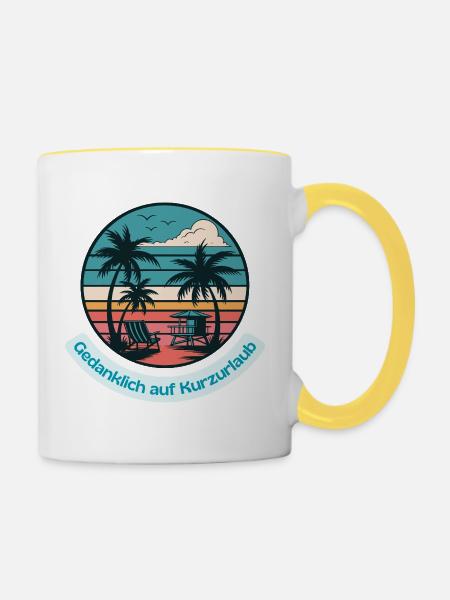 Gedanklich auf Kurzurlaub - Tasse zweifarbig - Weiß/Gelb