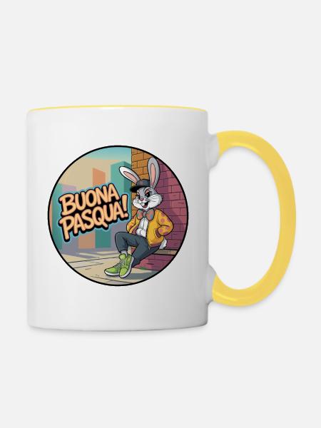 Urban Rabbit – frohe Ostern! - Tasse zweifarbig - Weiß/Gelb