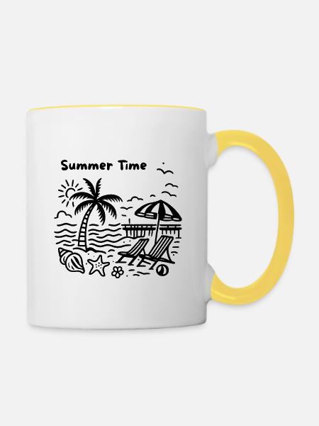 Stranddesign - Tasse zweifarbig - Weiß/Gelb
