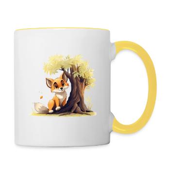 Waldfuchs am goldenen Baum - Tasse zweifarbig - Weiß/Gelb - Rechts
