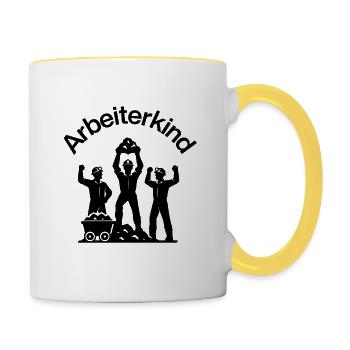 STOLZES ARBEITERKIND, AUF KOHLE GEBOREN MALOCHE - Tasse zweifarbig - Weiß/Gelb - Rechts