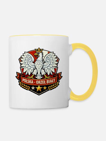 Polska Orzeł Biały Emblem - Tasse zweifarbig - Weiß/Gelb