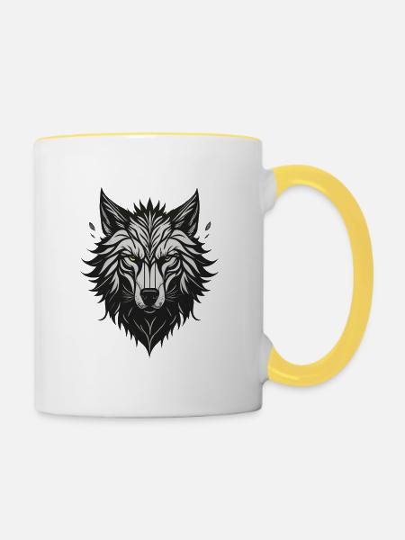 Nachtstilisierter Wolf - Tasse zweifarbig - Weiß/Gelb