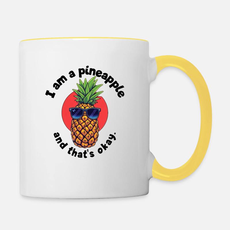 Ananas avec lunettes de soleil - Mug contrasté - blanc/jaune