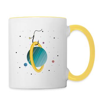 Planète accrochée (2/3) - Mug contrasté - blanc/jaune - Droite