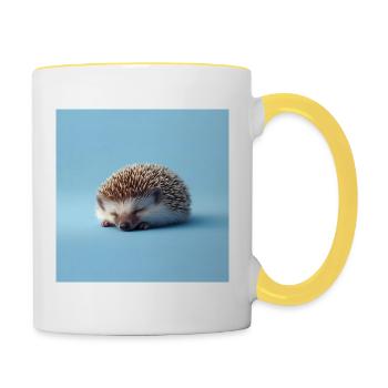 Blauer schlafender Igel - Tasse zweifarbig - Weiß/Gelb - Rechts