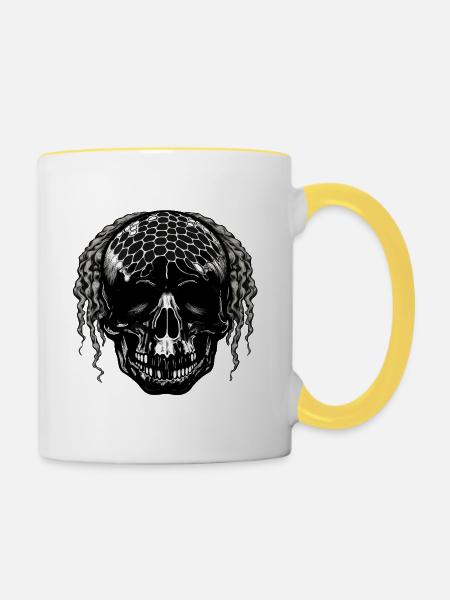 Schädel mit Netzmuster Dreadlocks - Tasse zweifarbig - Weiß/Gelb