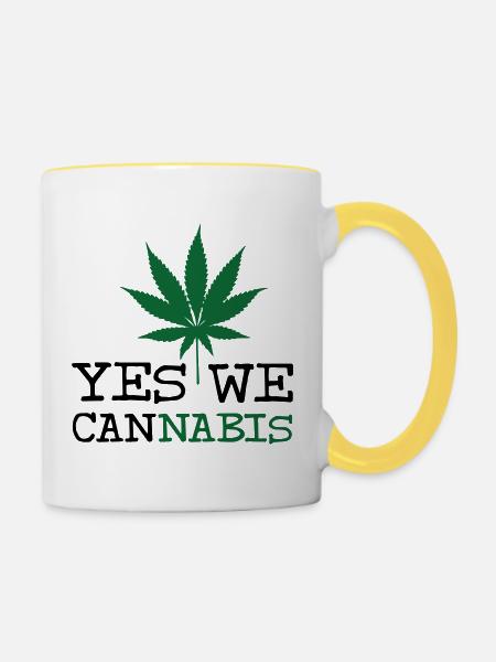 Ja, wir Cannabis - Tasse zweifarbig - Weiß/Gelb