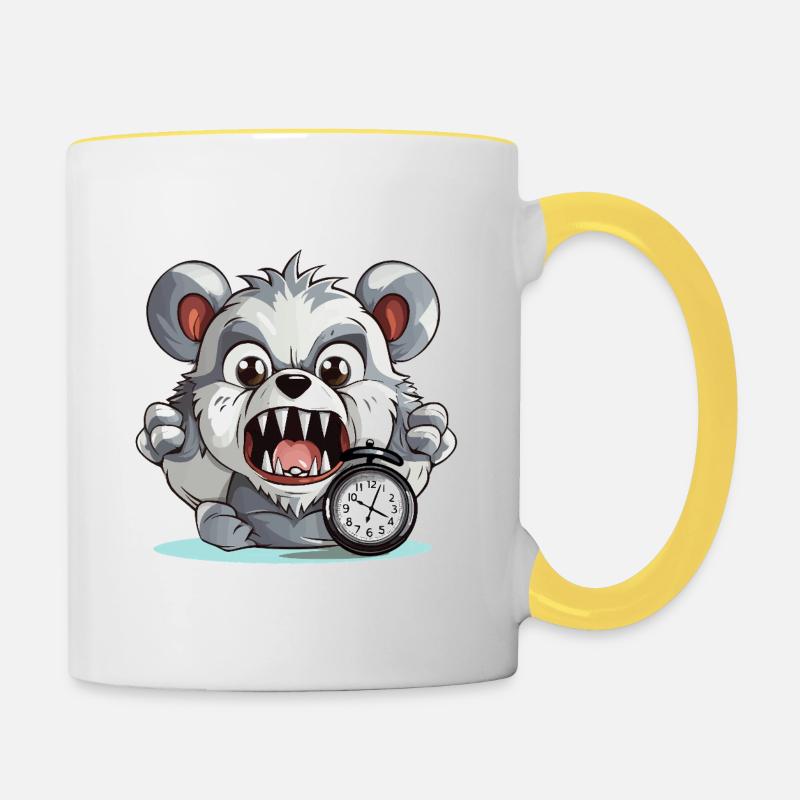 Aggressive panda with alarm clock - Contrasting Mug - white/yellow
