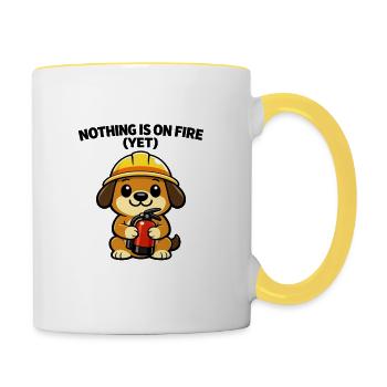 Construction site doggy: Nothing burns (yet) - Contrasting Mug - white/yellow - Right