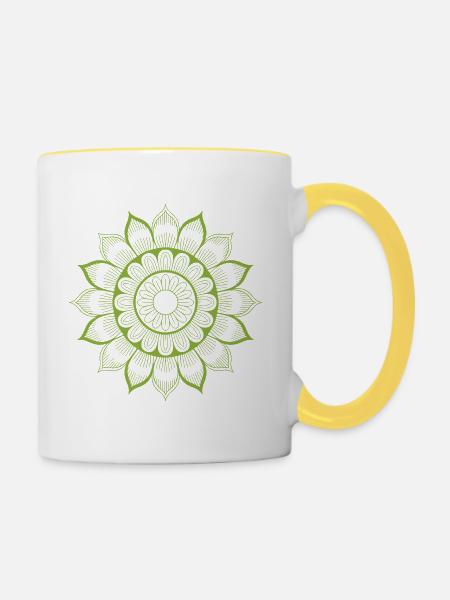 Mandala - Tasse zweifarbig - Weiß/Gelb