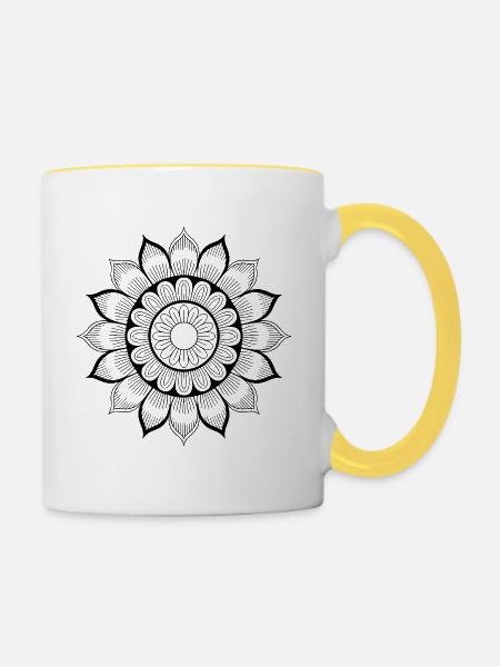 Mandala - Tasse zweifarbig - Weiß/Gelb