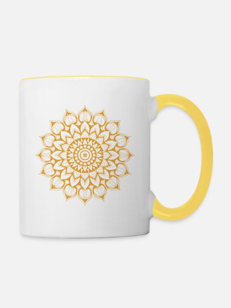 Mandala - Tasse zweifarbig - Weiß/Gelb