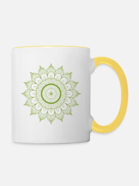 Mandala - Tasse zweifarbig - Weiß/Gelb