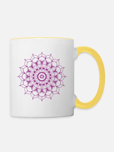 Mandala - Tasse zweifarbig - Weiß/Gelb