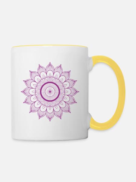 Mandala - Tasse zweifarbig - Weiß/Gelb