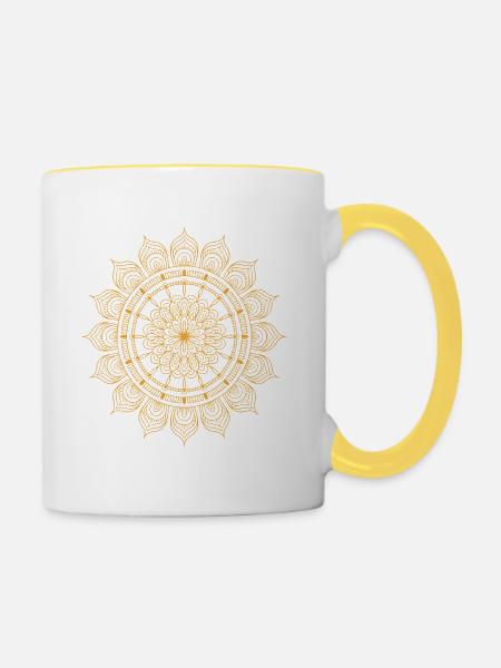 Mandala - Tasse zweifarbig - Weiß/Gelb