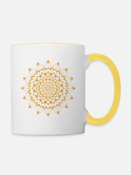 Mandala - Tasse zweifarbig - Weiß/Gelb