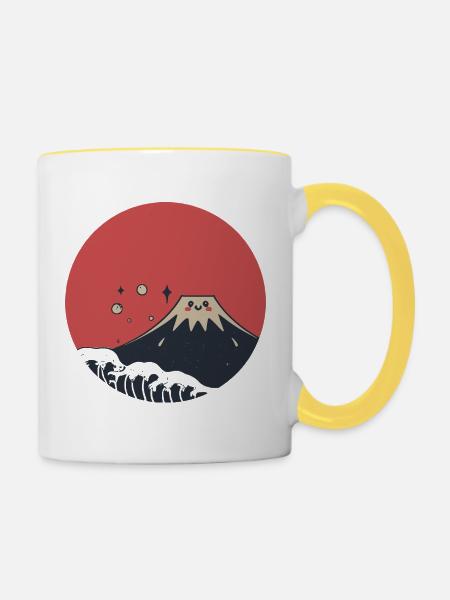 Rotes Lächeln des Fuji-Berges - Tasse zweifarbig - Weiß/Gelb