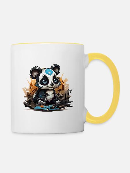 Panda Bauklotz Charm - Tasse zweifarbig - Weiß/Gelb