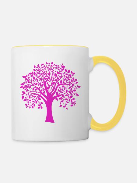 Rosa Jumbo-Baum-Muster-Silhouette - Tasse zweifarbig - Weiß/Gelb