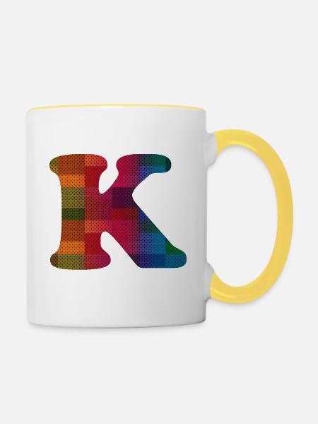 Buchstabe K - Tasse zweifarbig - Weiß/Gelb