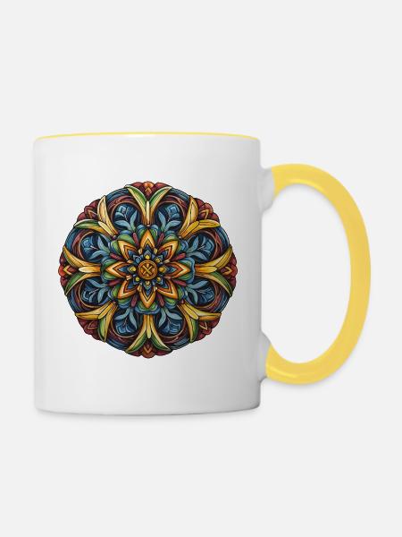 Blumenmandala Kaleidoskop - Tasse zweifarbig - Weiß/Gelb