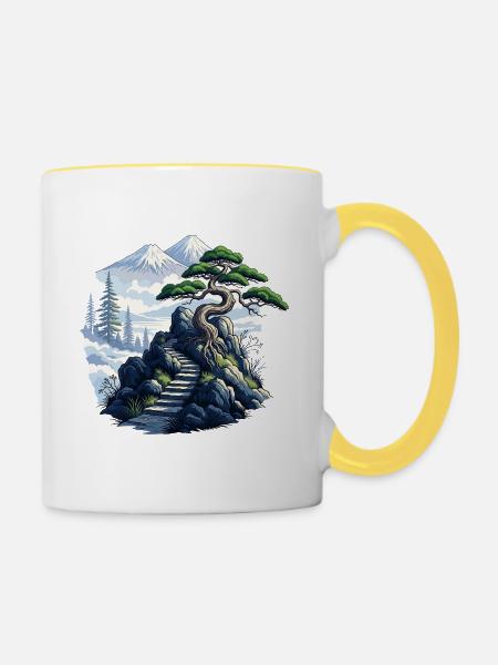 Bergtreppe zu den Kiefern - Tasse zweifarbig - Weiß/Gelb