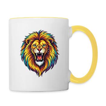 Explosion de Lion Arc-en-ciel Néon - Mug contrasté - blanc/jaune - Droite