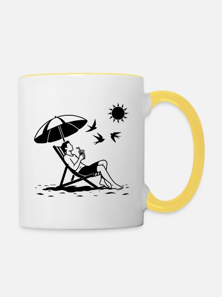 Entspannung im Liegestuhl am Strand - Tasse zweifarbig - Weiß/Gelb