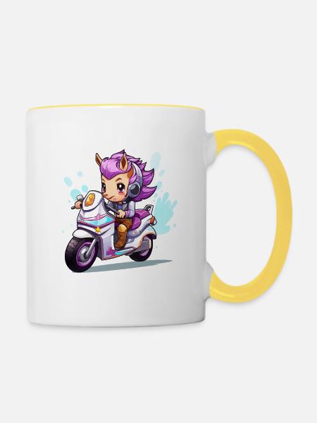 Chibi Motorradheldin - Tasse zweifarbig - Weiß/Gelb