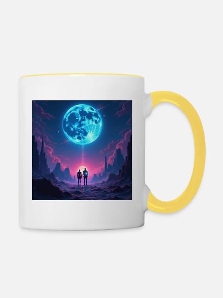 Mondpfad der Zweisamkeit - Tasse zweifarbig - Weiß/Gelb