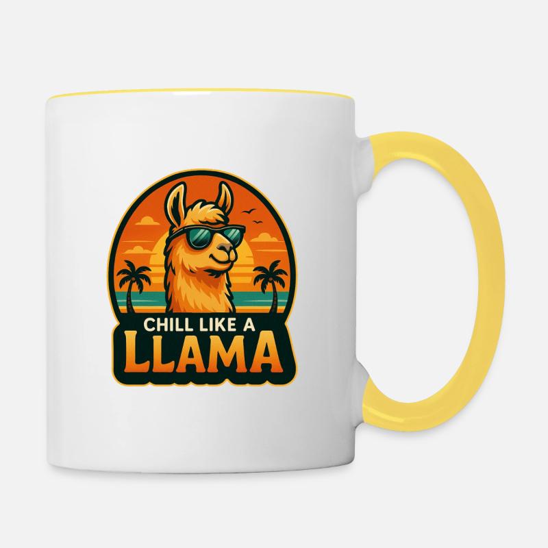 Détends comme un lama - Mug contrasté - blanc/jaune