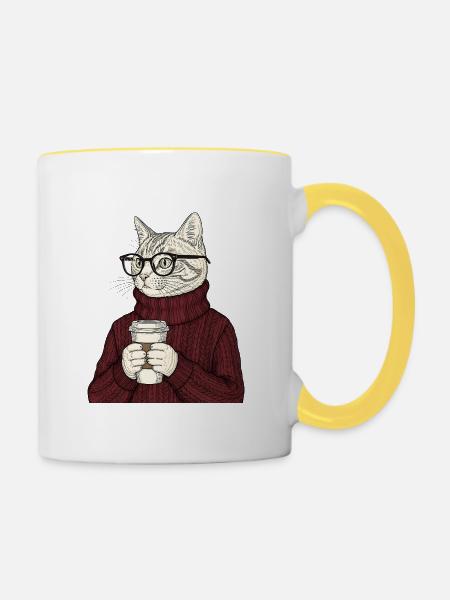 Sophisticated Coffee Cat - Tasse zweifarbig - Weiß/Gelb